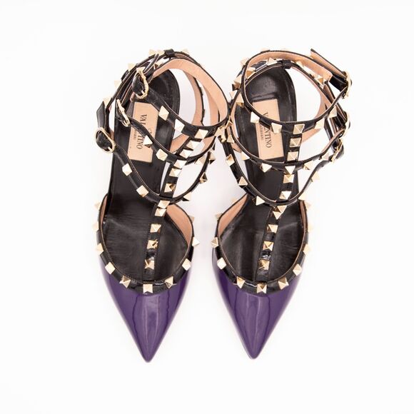 VALENTINO GARAVANI Rockstud Caged Mid Heel EU 37.5/US 7.5 Purple/Black - Picture 8 of 11
